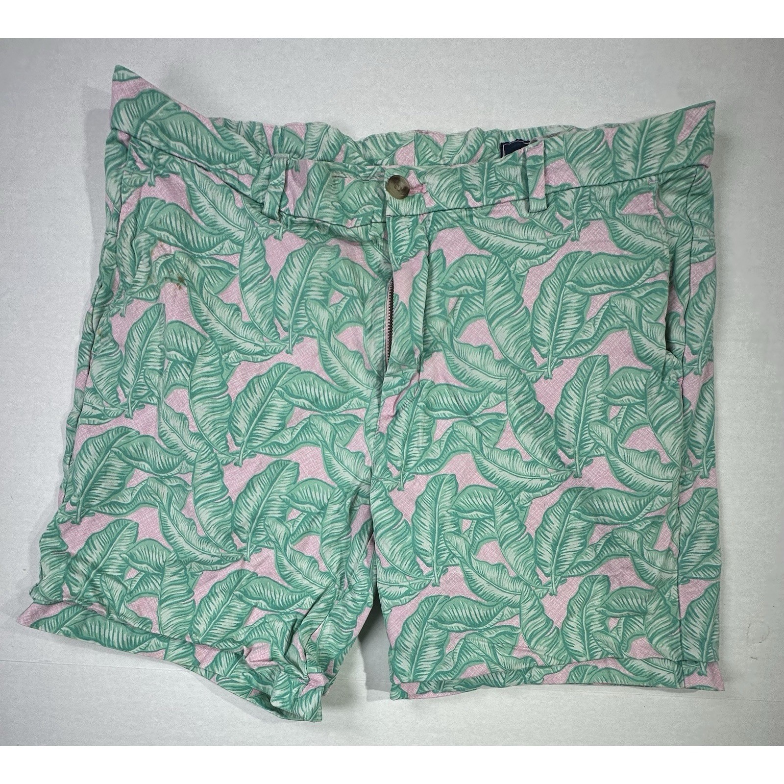 Vineyard Vines Leaf Print Chino Shorts Pink Green Tropical Men's Read